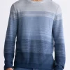 Waldy Men's Gradient Striped Knit Pullover, Mirage Blue - BM24419