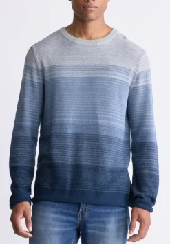Waldy Men's Gradient Striped Knit Pullover, Mirage Blue - BM24419