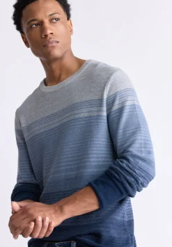 Waldy Men's Gradient Striped Knit Pullover, Mirage Blue - BM24419