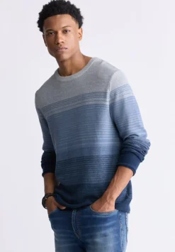 Waldy Men's Gradient Striped Knit Pullover, Mirage Blue - BM24419