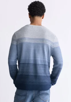 Waldy Men's Gradient Striped Knit Pullover, Mirage Blue - BM24419