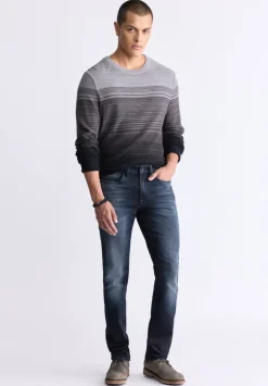 Waldy Men's Gradient Striped Knit Pullover, Charcoal - BM24419