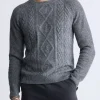 Wallaby Men’s Nep Yarn Cable Knit Crewneck Sweater, Grey - BM24417