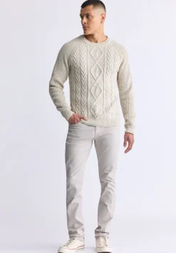Wallaby Men’s Nep Yarn Cable Knit Crewneck Sweater, Cream - BM24417