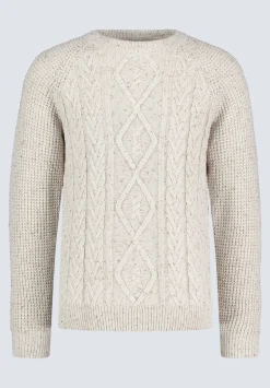 Wallaby Men’s Nep Yarn Cable Knit Crewneck Sweater, Cream - BM24417