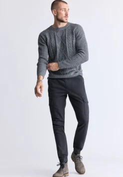 Wallaby Men’s Nep Yarn Cable Knit Crewneck Sweater, Grey - BM24417