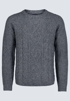 Wallaby Men’s Nep Yarn Cable Knit Crewneck Sweater, Grey - BM24417
