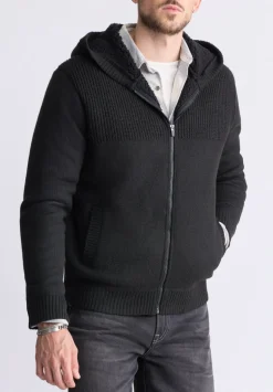 Walmick Men's Full-Zip Knit Hoodie with Sherpa Lining, Black - BM24477