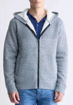 Walmick Men's Full-Zip Knit Hoodie with Sherpa Lining, Light Heather Grey - BM24477