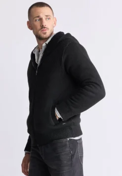Walmick Men's Full-Zip Knit Hoodie with Sherpa Lining, Black - BM24477