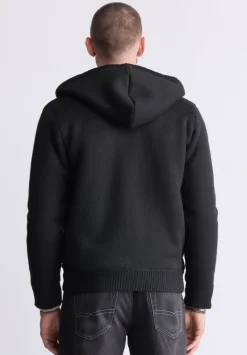 Walmick Men's Full-Zip Knit Hoodie with Sherpa Lining, Black - BM24477