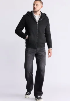 Walmick Men's Full-Zip Knit Hoodie with Sherpa Lining, Black - BM24477