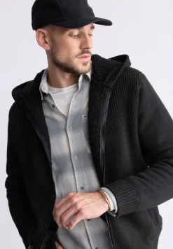 Walmick Men's Full-Zip Knit Hoodie with Sherpa Lining, Black - BM24477