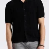 Wasko Men's Cable-Knit Short-Sleeve Button-Up Polo, Black - BM24540