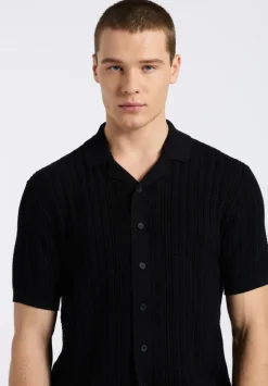 Wasko Men's Cable-Knit Short-Sleeve Button-Up Polo, Black - BM24540
