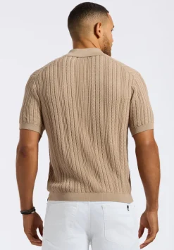 Wasko Men's Cable-Knit Short-Sleeve Button-Up Polo, Tuffet Beige - BM24540