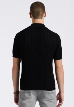 Wasko Men's Cable-Knit Short-Sleeve Button-Up Polo, Black - BM24540