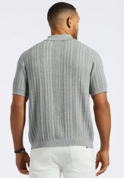 Wasko Men's Cable-Knit Short-Sleeve Button-Up Polo, Heather Grey - BM24540