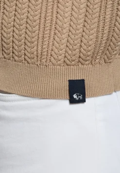Wasko Men's Cable-Knit Short-Sleeve Button-Up Polo, Tuffet Beige - BM24540