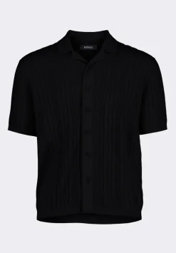 Wasko Men's Cable-Knit Short-Sleeve Button-Up Polo, Black - BM24540