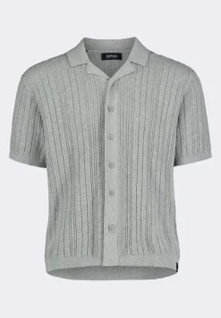 Wasko Men's Cable-Knit Short-Sleeve Button-Up Polo, Heather Grey - BM24540
