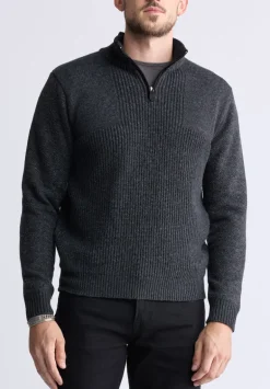 Werneck Men's Quarter-Zip Ribbed Knit Sweater, Dark Grey - BPM14177