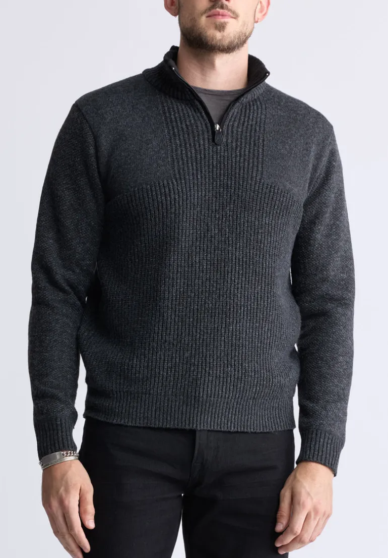 Werneck Men's Quarter-Zip Ribbed Knit Sweater, Dark Grey - BPM14177