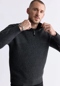Werneck Men's Quarter-Zip Ribbed Knit Sweater, Dark Grey - BPM14177