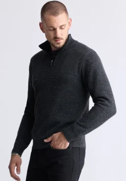 Werneck Men's Quarter-Zip Ribbed Knit Sweater, Dark Grey - BPM14177