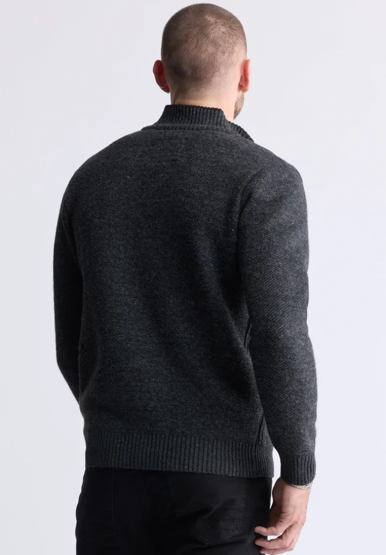 Werneck Men's Quarter-Zip Ribbed Knit Sweater, Dark Grey - BPM14177
