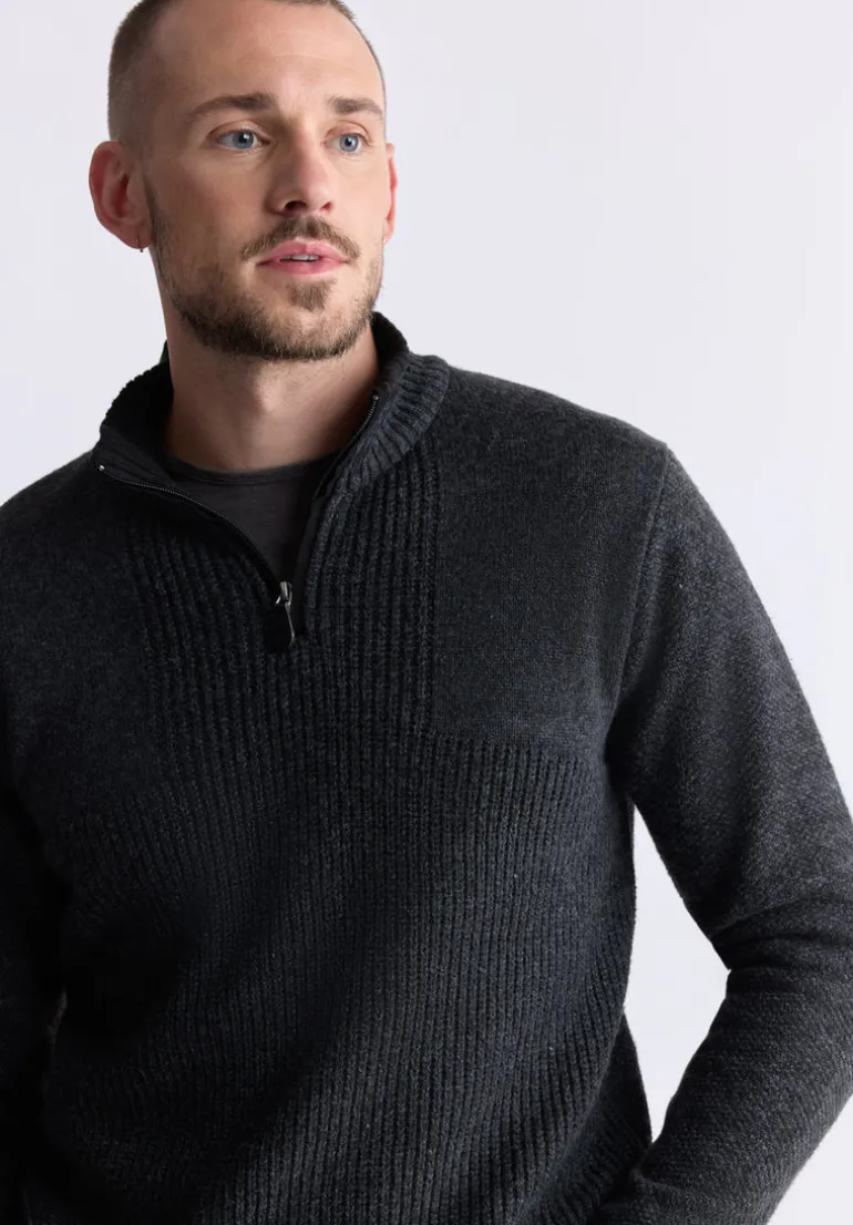 Werneck Men's Quarter-Zip Ribbed Knit Sweater, Dark Grey - BPM14177