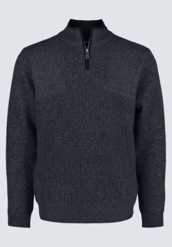 Werneck Men's Quarter-Zip Ribbed Knit Sweater, Dark Grey - BPM14177