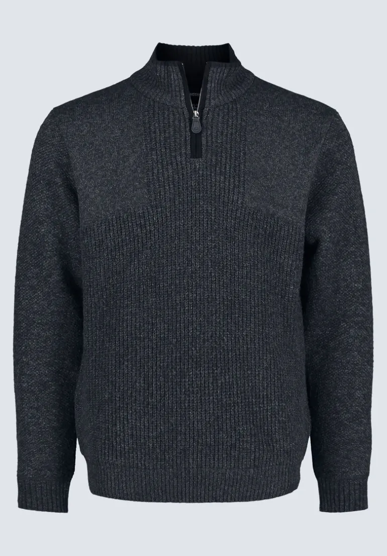 Werneck Men's Quarter-Zip Ribbed Knit Sweater, Dark Grey - BPM14177