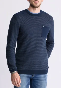 William Men's Striped Knit Pullover, Midnight Blue - BM24420