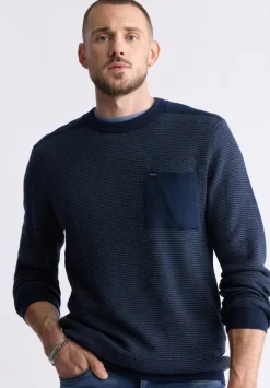 William Men's Striped Knit Pullover, Midnight Blue - BM24420