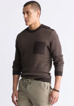 William Men's Striped Knit Pullover, Chocolate - BM24420