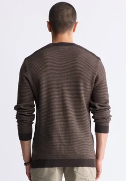 William Men's Striped Knit Pullover, Chocolate - BM24420