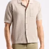 Willow Men's Short Sleeve Jacquard Jersey Button-Up Sweater, Tuffet Beige - BM24600