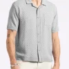 Willow Men's Short Sleeve Jacquard Jersey Button-Up Sweater, Heather Grey - BM24600