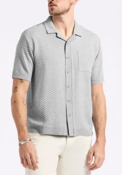 Willow Men's Short Sleeve Jacquard Jersey Button-Up Sweater, Heather Grey - BM24600