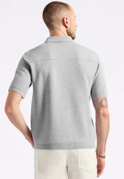 Willow Men's Short Sleeve Jacquard Jersey Button-Up Sweater, Heather Grey - BM24600