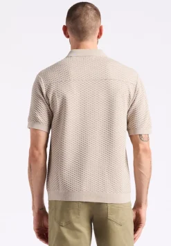 Willow Men's Short Sleeve Jacquard Jersey Button-Up Sweater, Tuffet Beige - BM24600