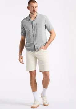 Willow Men's Short Sleeve Jacquard Jersey Button-Up Sweater, Heather Grey - BM24600
