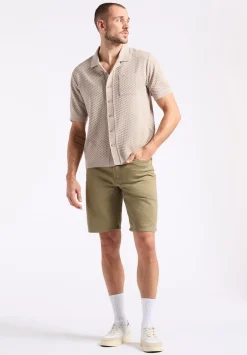 Willow Men's Short Sleeve Jacquard Jersey Button-Up Sweater, Tuffet Beige - BM24600