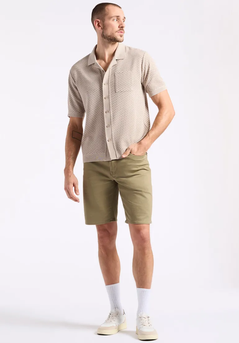 Willow Men's Short Sleeve Jacquard Jersey Button-Up Sweater, Tuffet Beige - BM24600