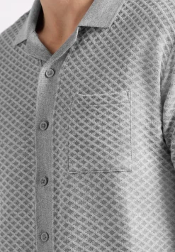 Willow Men's Short Sleeve Jacquard Jersey Button-Up Sweater, Heather Grey - BM24600