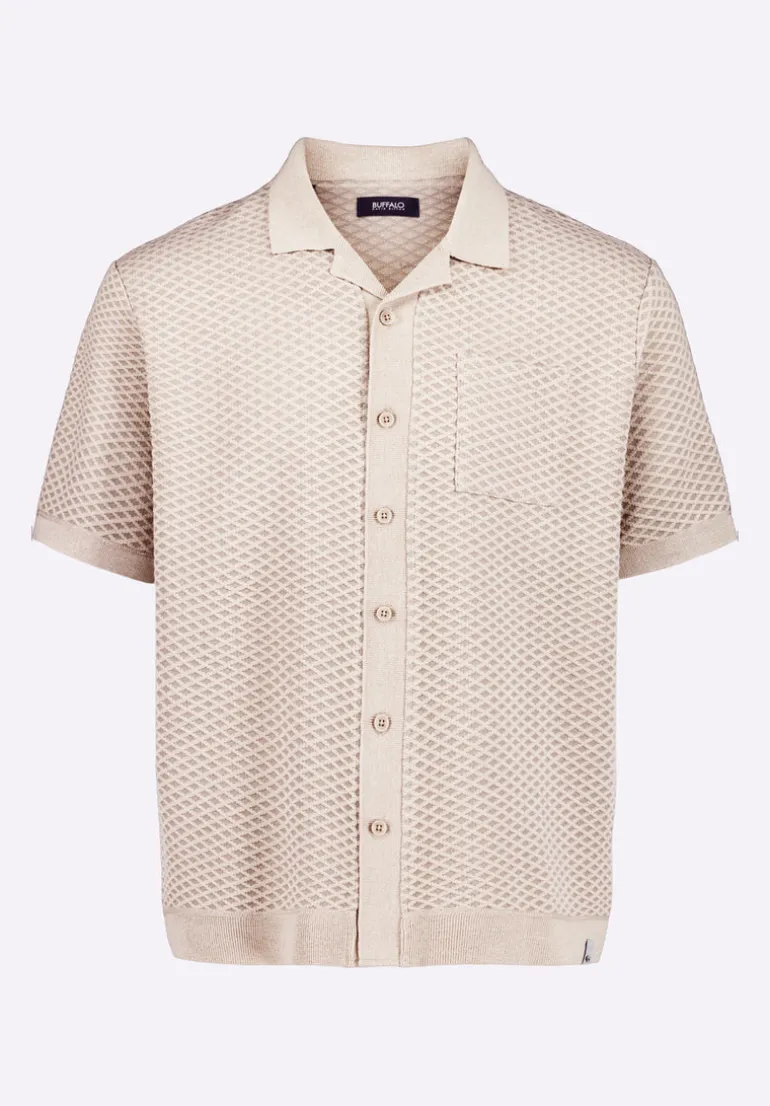 Willow Men's Short Sleeve Jacquard Jersey Button-Up Sweater, Tuffet Beige - BM24600