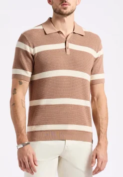 Winder Men's Short-Sleeve Striped Sweater Polo, Woodsmoke Brown - BM24549