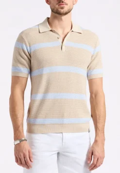 Winder Men's Short-Sleeve Striped Sweater Polo, Peyote Beige - BM24549