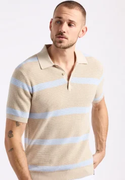 Winder Men's Short-Sleeve Striped Sweater Polo, Peyote Beige - BM24549